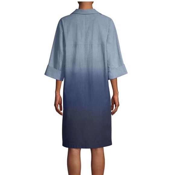 LAFAYETTE 148 New York Nicole Chambray Ombre Dress Size M Lagenlook Relaxed Fit - Picture 5 of 15